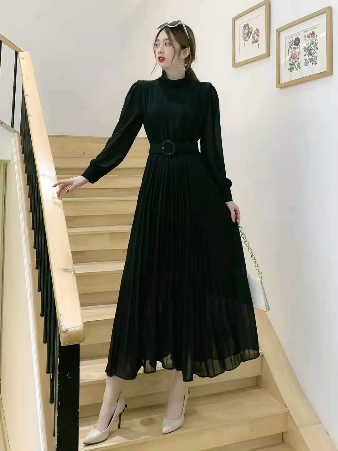 Knee-high Pleated Long Skirt for Slim Waist