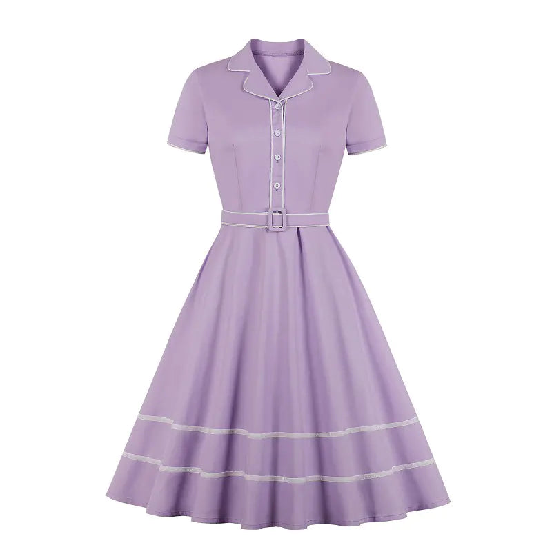 Short Sleeve Collared Solid Color Dress