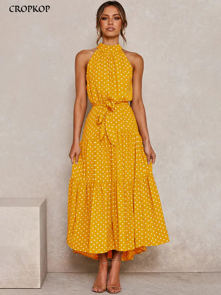 Women's V-neck Halter Ruffle Tie Dress