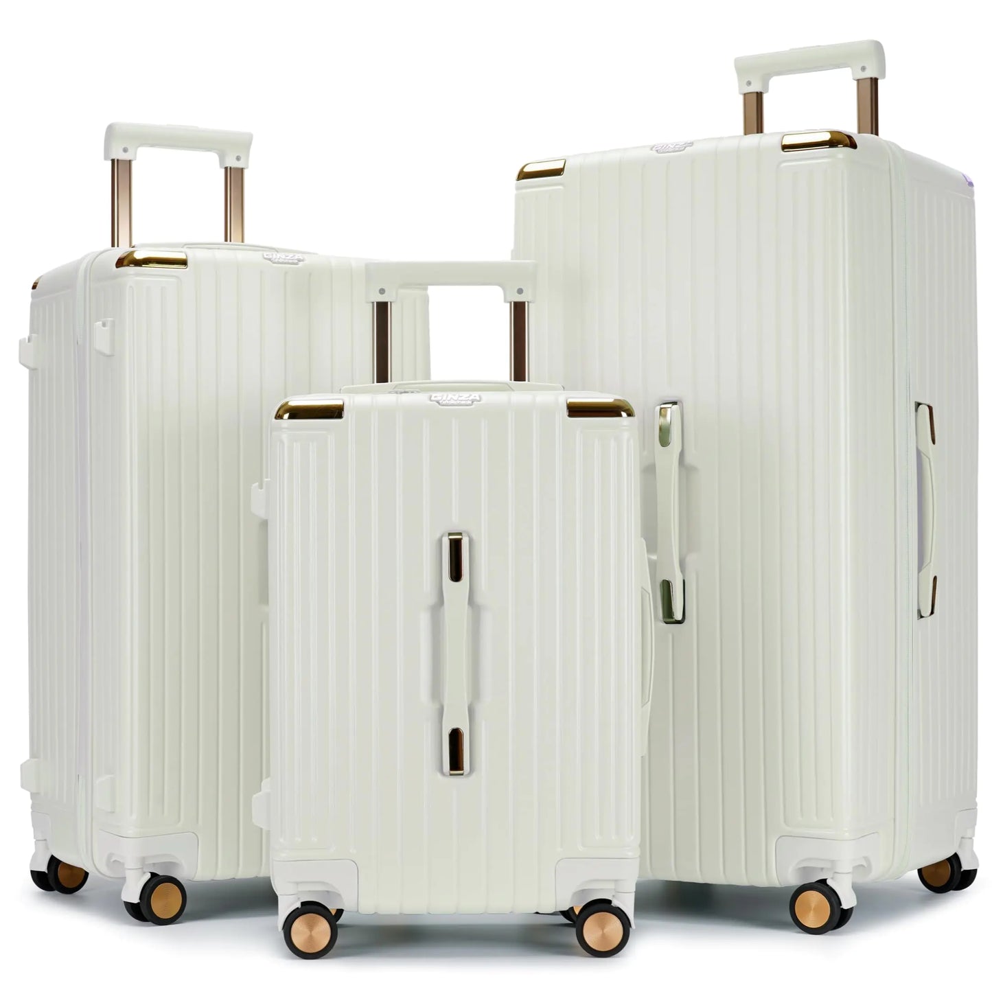 GinzaTravel 30inch Hardside large suitcase Trunk Luggage with Spinner WheelsLightweight Suitcase with TSA Lock30%/70% Split Opening,20inch.26inch.30inch(White)