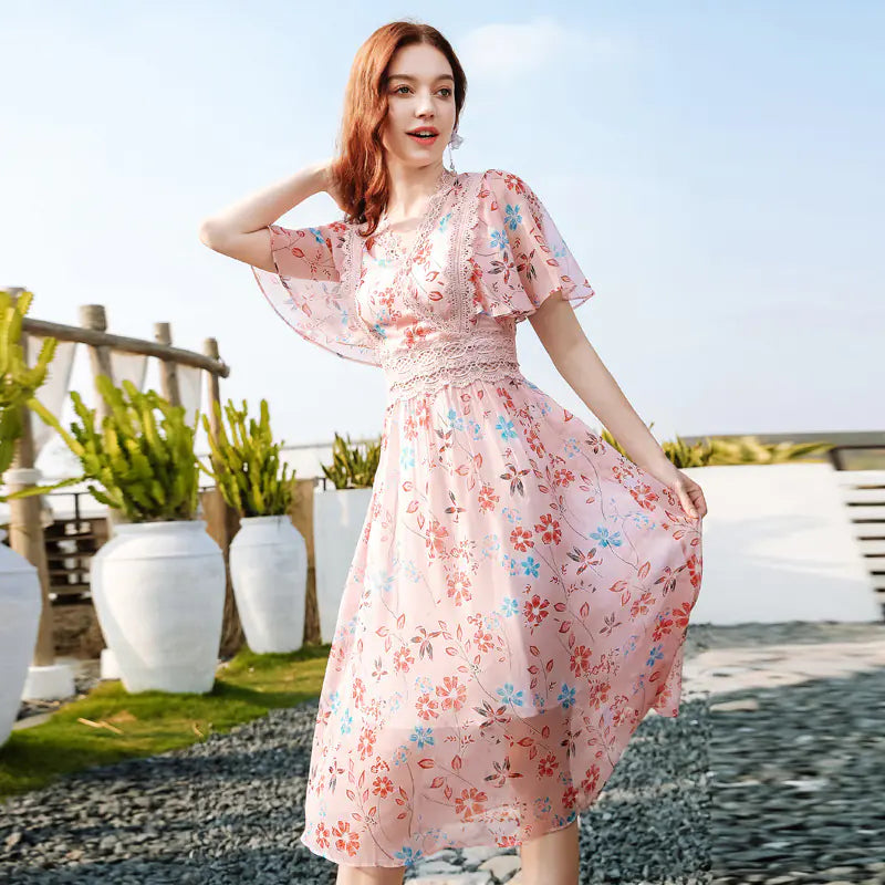 2020 Summer Women's V-Neck Ruffle Sleeve Dress