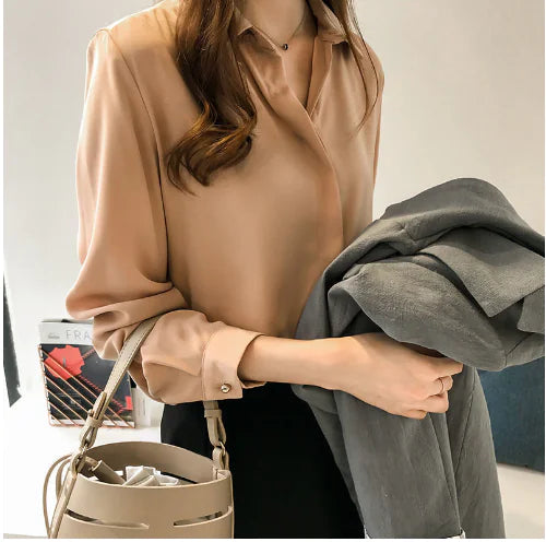 Simple Plus Size Long Sleeve Shirt for Women