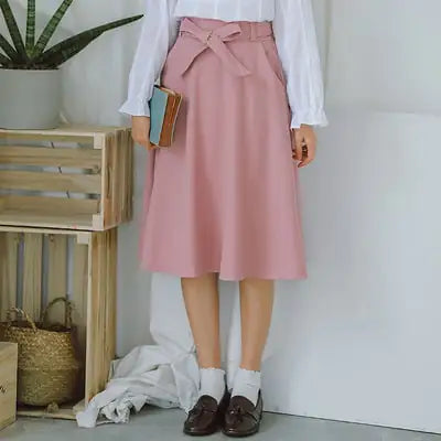 Pleated High Waist Knee-Length Skirt