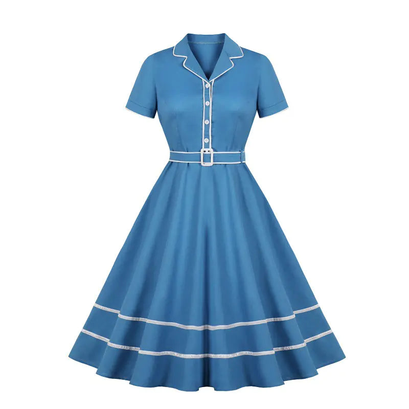 Short Sleeve Collared Solid Color Dress