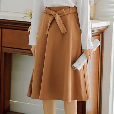Pleated High Waist Knee-Length Skirt