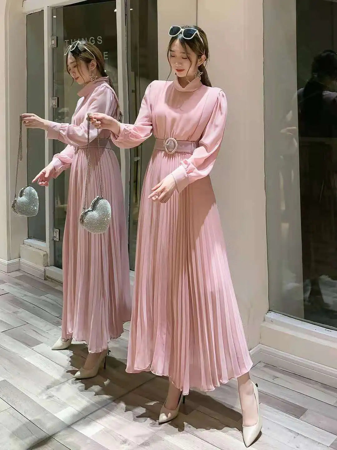 Knee-high Pleated Long Skirt for Slim Waist