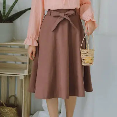 Pleated High Waist Knee-Length Skirt
