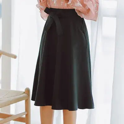 Pleated High Waist Knee-Length Skirt