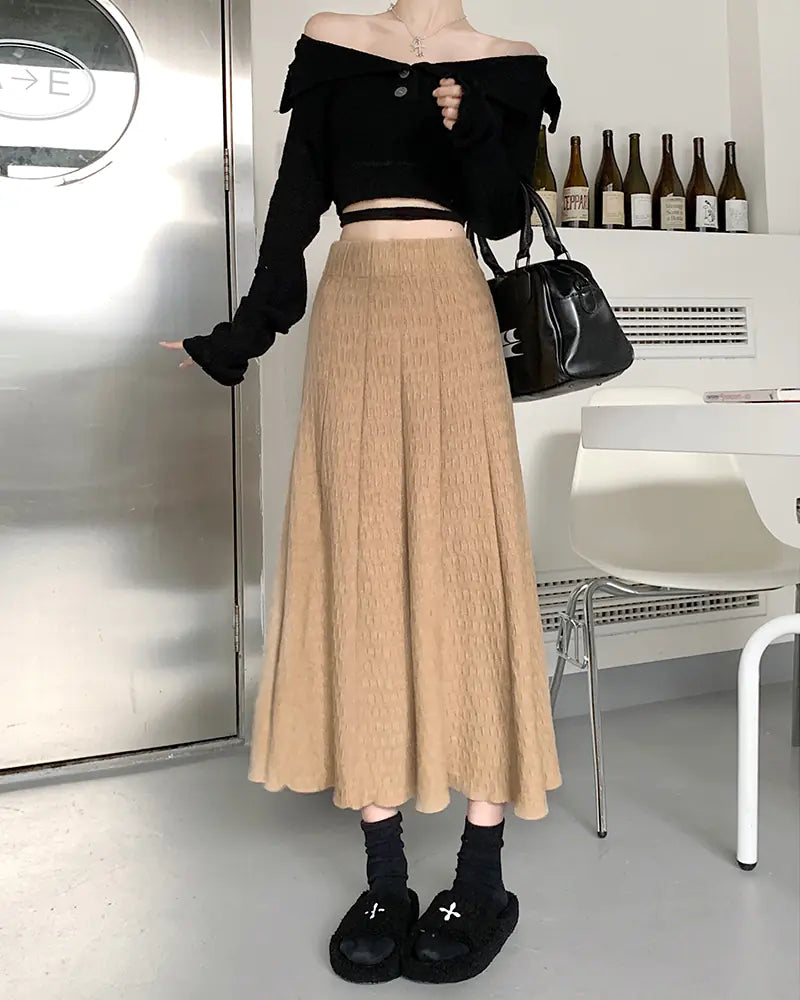 High Waist Mid-Length Pleated Skirt for Women