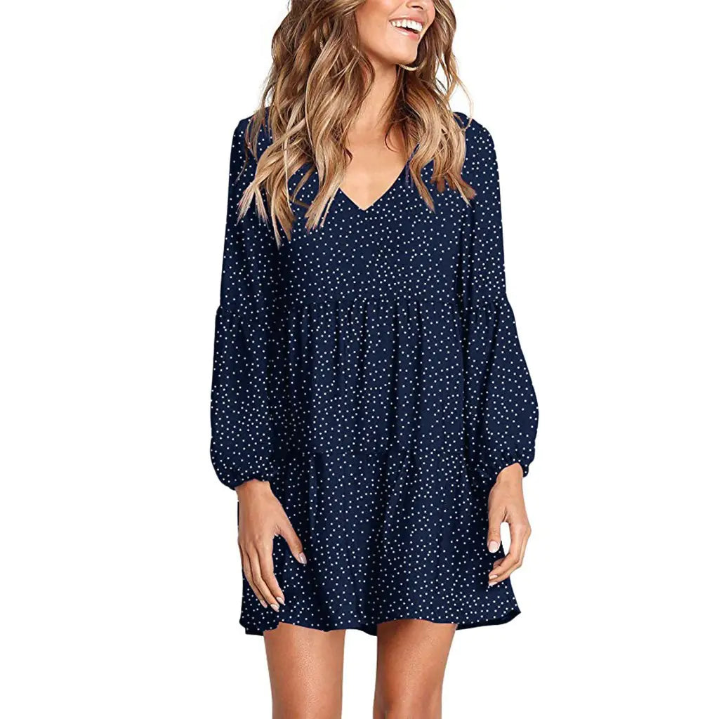 Women's Casual V-Neck Polka Dot Ruffle Dress (6 Colors)