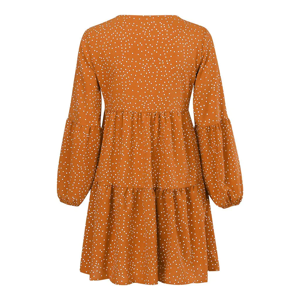 Women's Casual V-Neck Polka Dot Ruffle Dress (6 Colors)