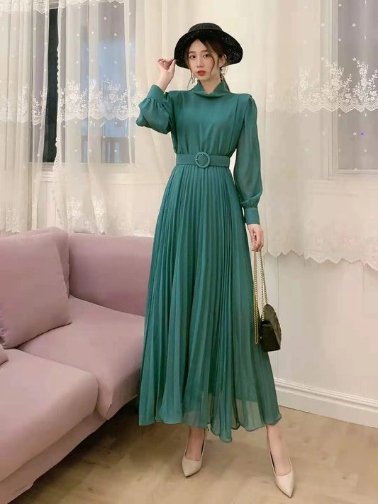 Knee-high Pleated Long Skirt for Slim Waist