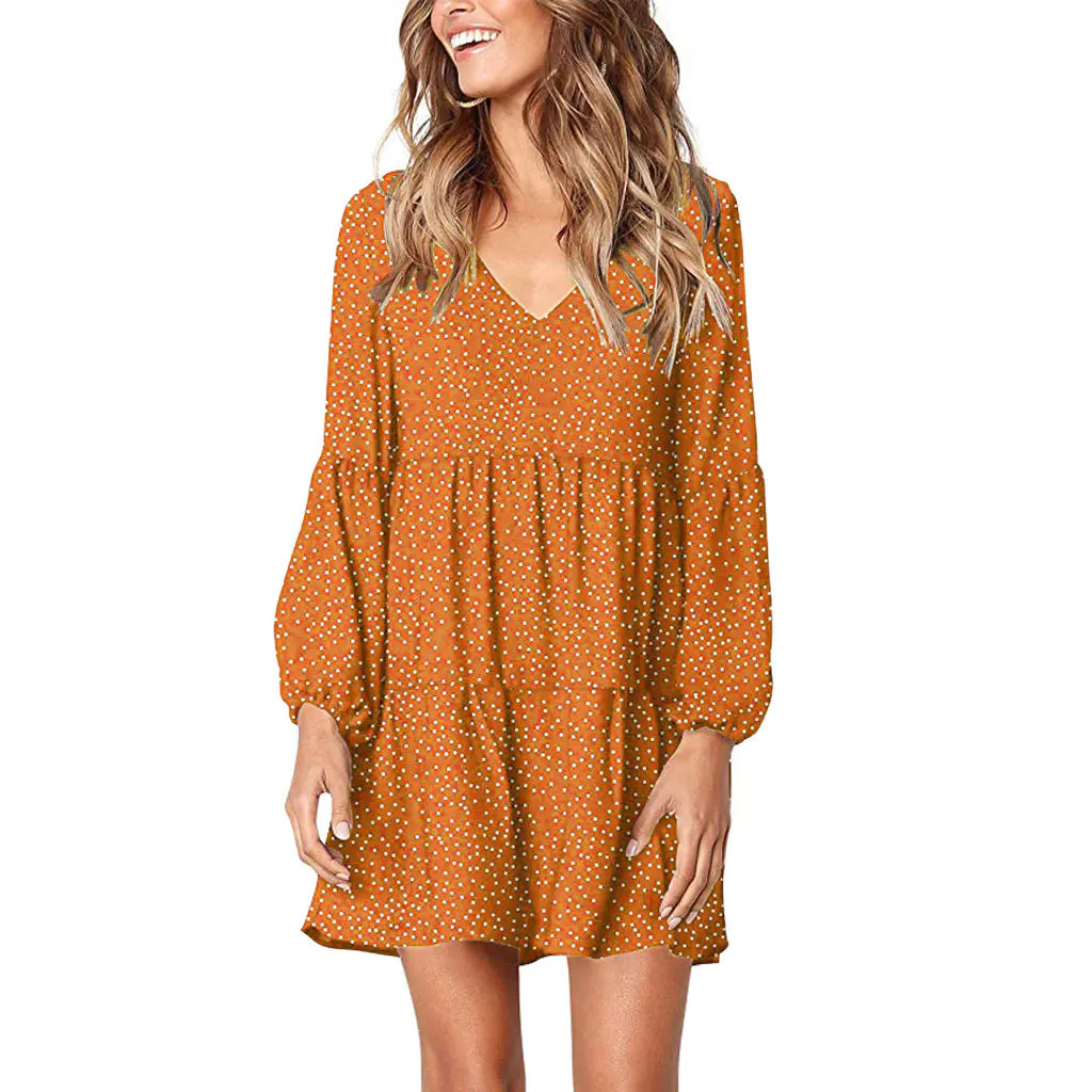 Women's Casual V-Neck Polka Dot Ruffle Dress (6 Colors)