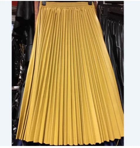 Pleated High Waist Half Length Long Skirt