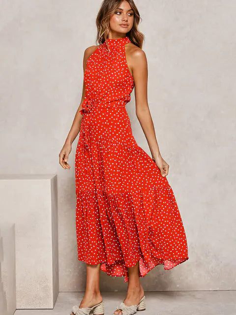 Women's V-neck Halter Ruffle Tie Dress