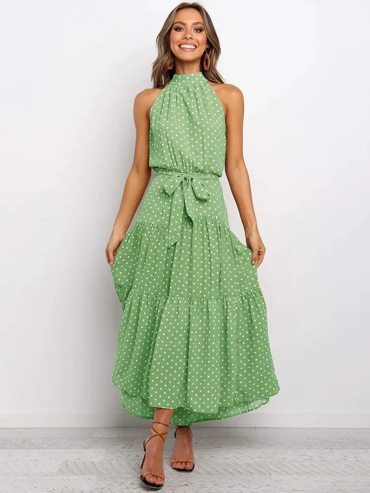 Women's V-neck Halter Ruffle Tie Dress
