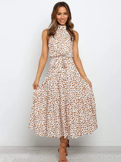 Women's V-neck Halter Ruffle Tie Dress