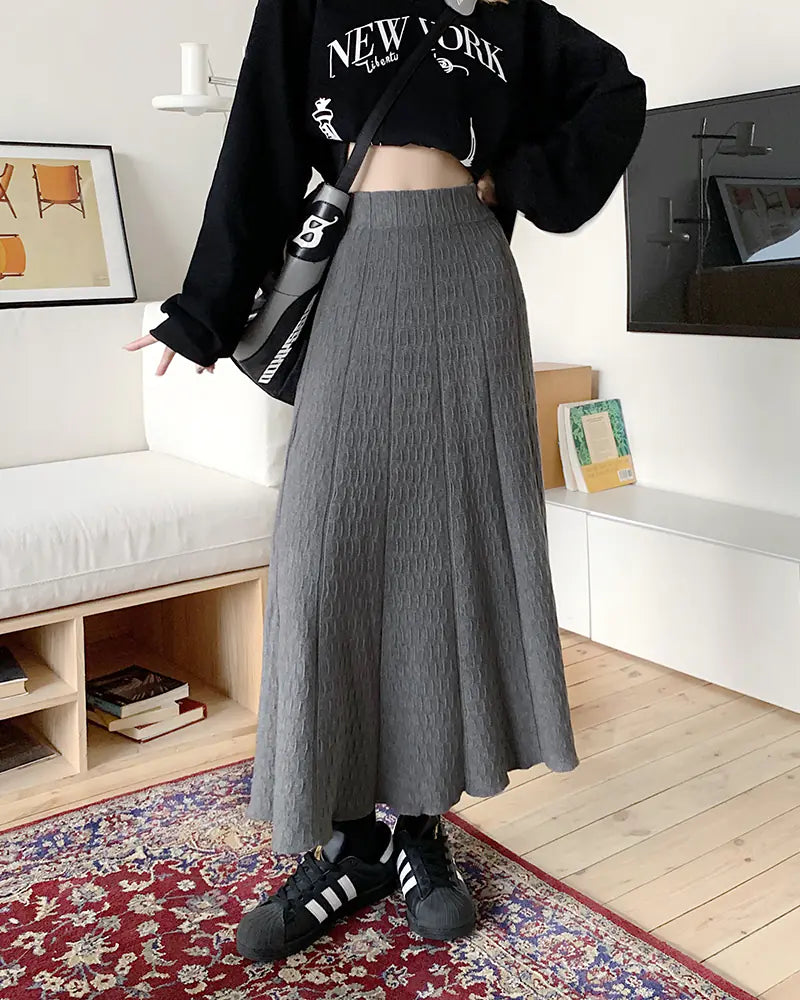 High Waist Mid-Length Pleated Skirt for Women
