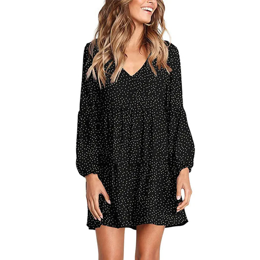 Women's Casual V-Neck Polka Dot Ruffle Dress (6 Colors)