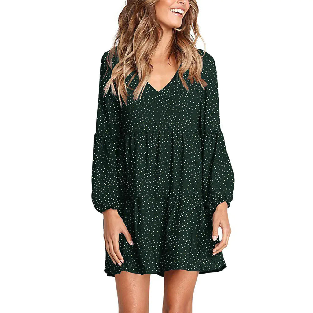 Women's Casual V-Neck Polka Dot Ruffle Dress (6 Colors)