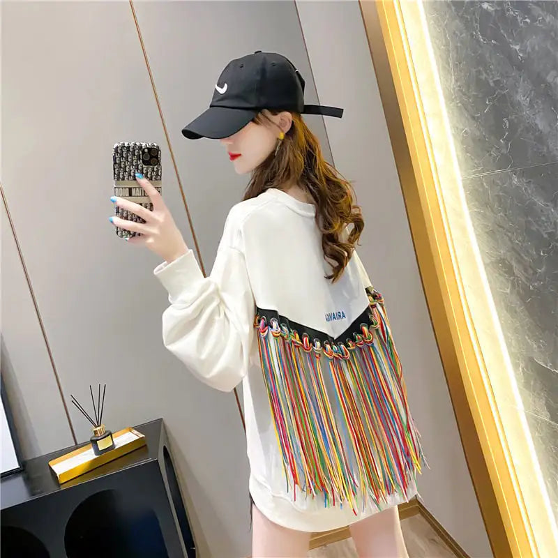 Colorful Tassel Round Neck Blouse and Small Jacket