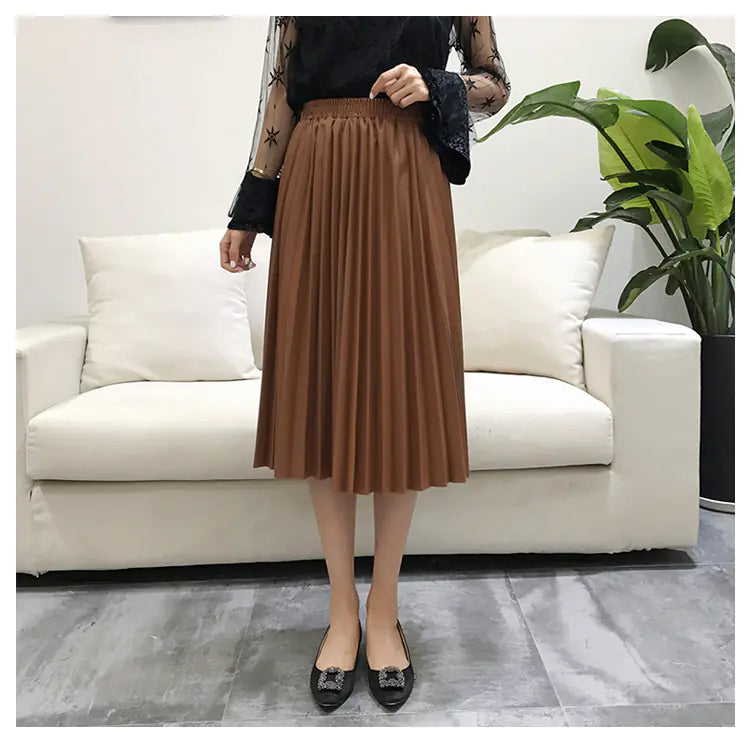 Pleated High Waist Half Length Long Skirt