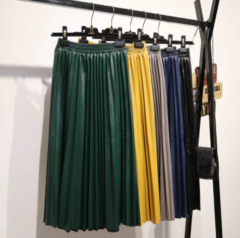 Pleated High Waist Half Length Long Skirt