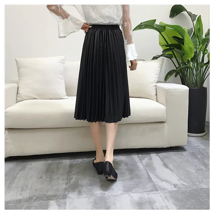 Pleated High Waist Half Length Long Skirt