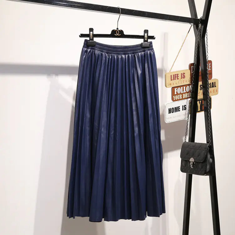 Pleated High Waist Half Length Long Skirt