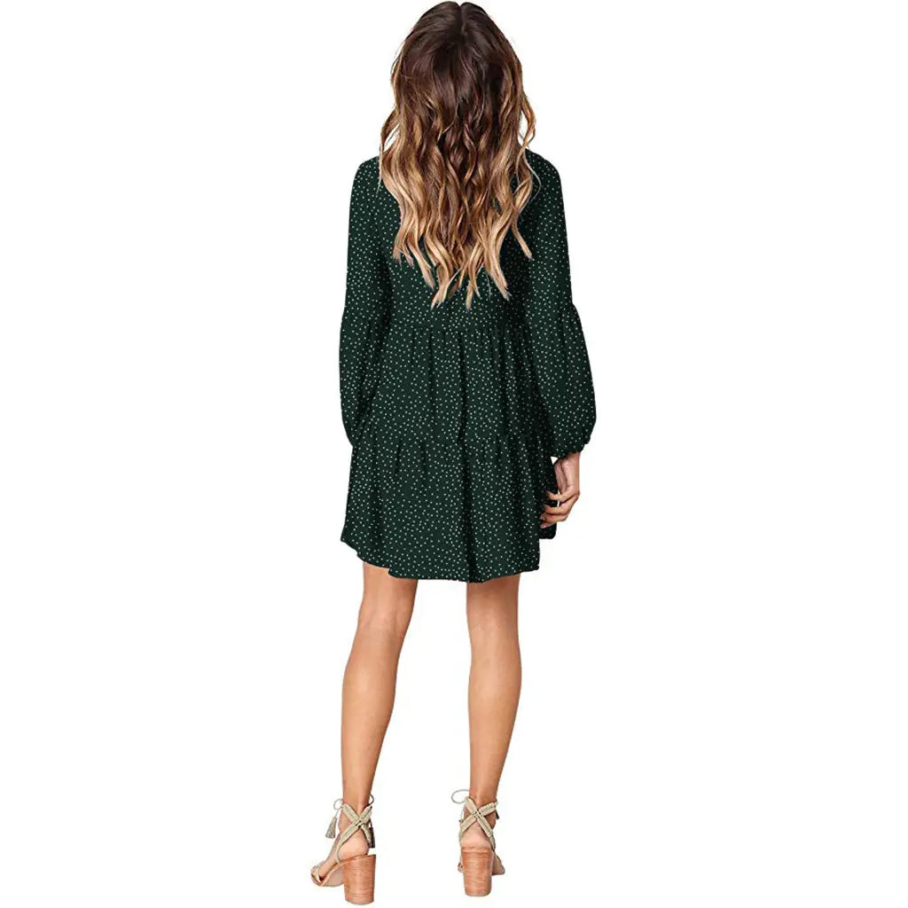 Women's Casual V-Neck Polka Dot Ruffle Dress (6 Colors)
