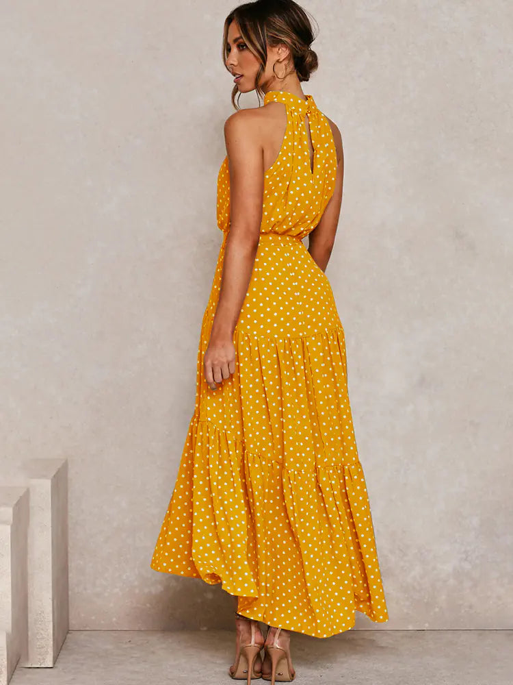 Women's V-neck Halter Ruffle Tie Dress
