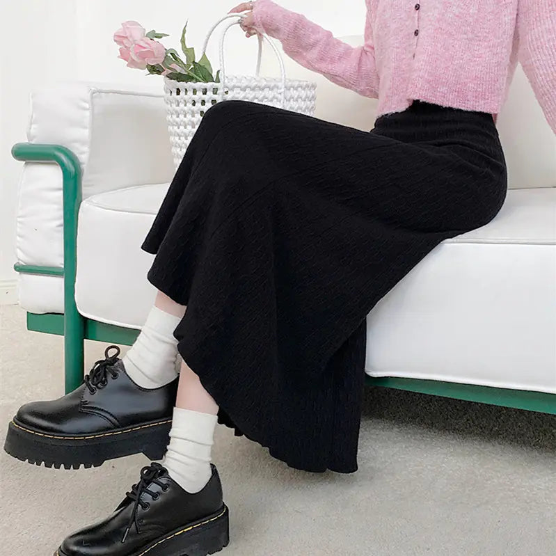 High Waist Mid-Length Pleated Skirt for Women