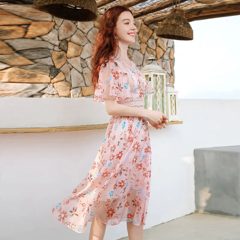 2020 Summer Women's V-Neck Ruffle Sleeve Dress