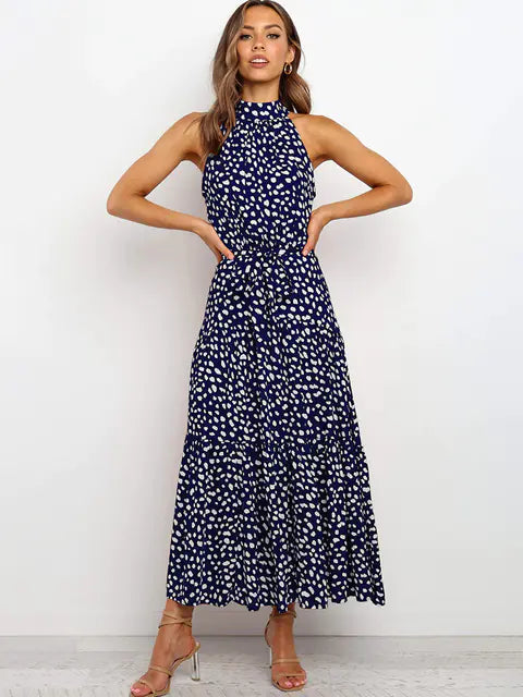 Women's V-neck Halter Ruffle Tie Dress