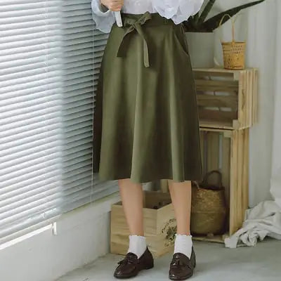 Pleated High Waist Knee-Length Skirt