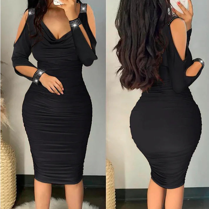 Women's V-neck Ruffle Tight Dress for Commuting & Party