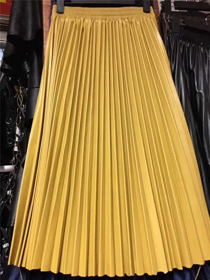Pleated High Waist Half Length Long Skirt