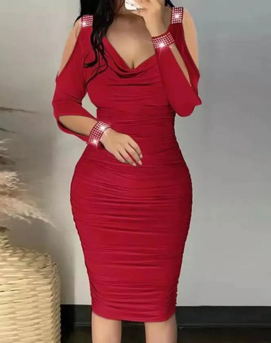 Women's V-neck Ruffle Tight Dress for Commuting & Party