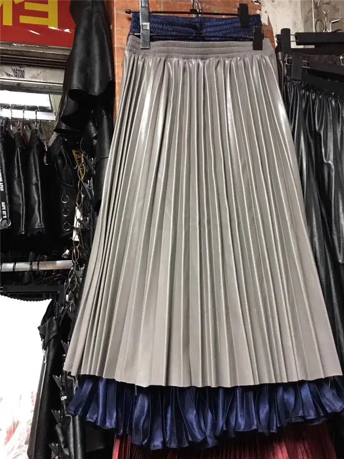Pleated High Waist Half Length Long Skirt