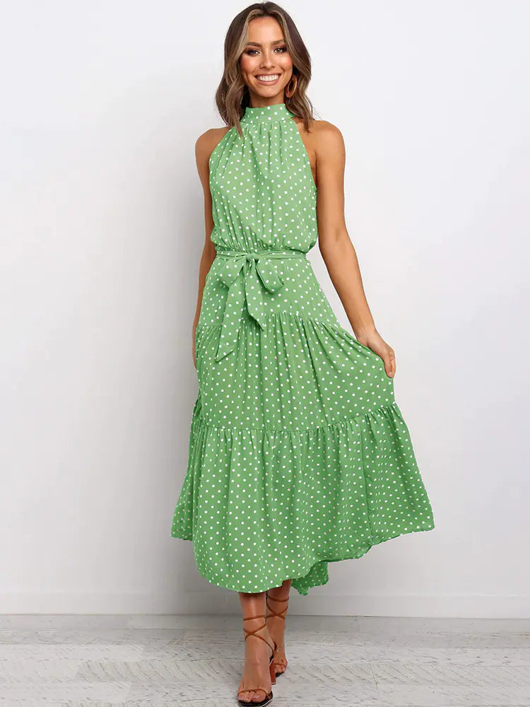 Women's V-neck Halter Ruffle Tie Dress