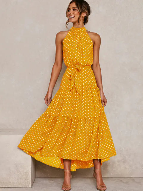 Women's V-neck Halter Ruffle Tie Dress